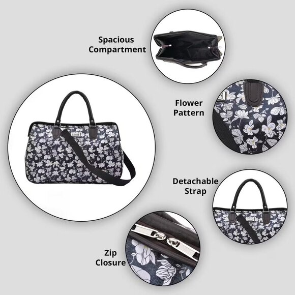 Flower Print Design Travel Overnight Bag with Shoulder Strap - Picture 4 of 4